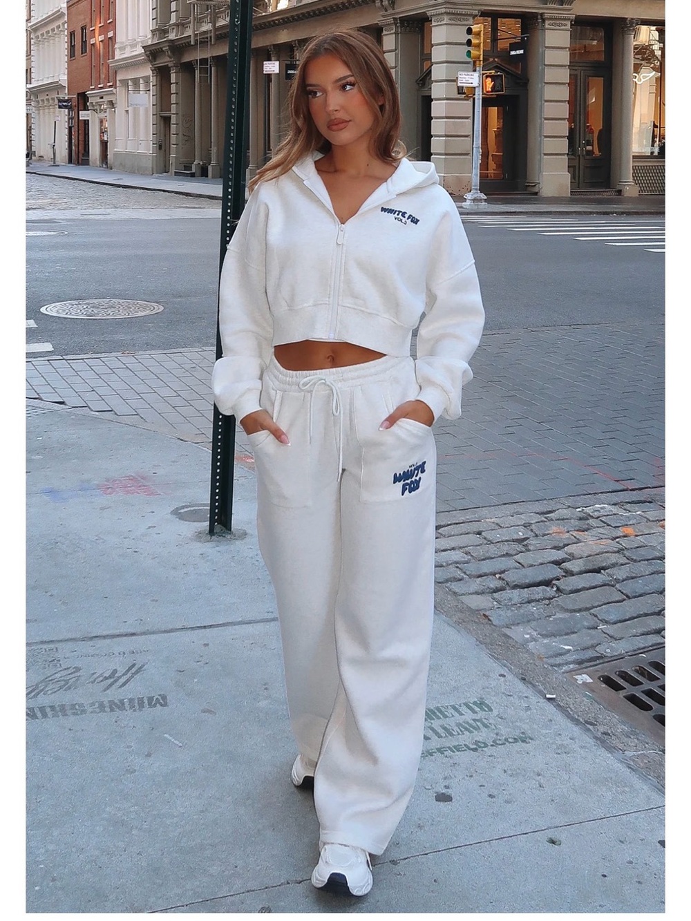 White Fox Boutique Ash Grey Wide-Leg Joggers